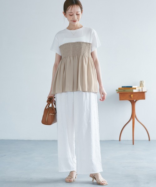 ROPE' PICNIC（ロペピクニック）の「シャーリングビスチェ風ドッキングカットソー（Tシャツ/カットソー・レディース・ホワイト/ブラック系その他/ベージュ系その他・38）」の16枚目の写真