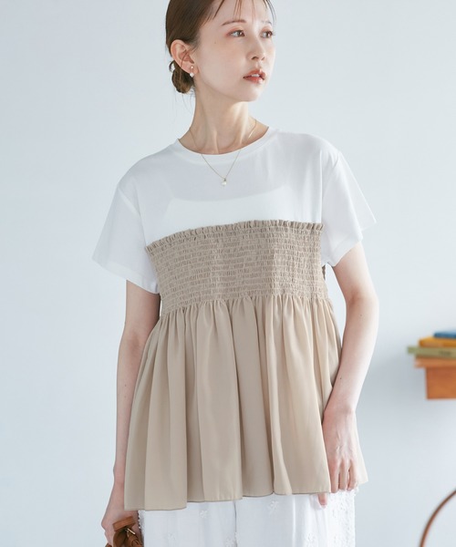 ROPE' PICNIC（ロペピクニック）の「シャーリングビスチェ風ドッキングカットソー（Tシャツ/カットソー・レディース・ホワイト/ブラック系その他/ベージュ系その他・38）」の19枚目の写真