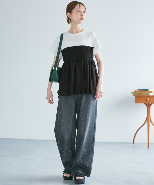 ROPE' PICNIC（ロペピクニック）の「シャーリングビスチェ風ドッキングカットソー（Tシャツ/カットソー・レディース・ホワイト/ブラック系その他/ベージュ系その他・38）」の4枚目の写真