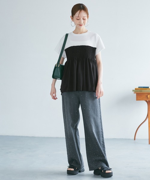 ROPE' PICNIC（ロペピクニック）の「シャーリングビスチェ風ドッキングカットソー（Tシャツ/カットソー・レディース・ホワイト/ブラック系その他/ベージュ系その他・38）」の5枚目の写真