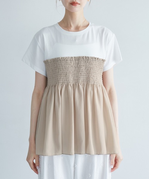 ROPE' PICNIC（ロペピクニック）の「シャーリングビスチェ風ドッキングカットソー（Tシャツ/カットソー・レディース・ホワイト/ブラック系その他/ベージュ系その他・38）」の22枚目の写真