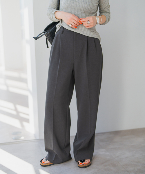 美品　スピックアンドスパン　ダブルクロスパンツ 追加》ダブルクロスツータックパンツ（スラックス）｜Spick