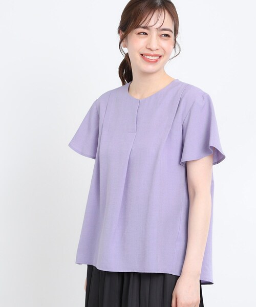 ブラウス シャツ 「E‐QUALITY」ドライタッチスキッパーネックブラウス レディース E‐QUALITY】ドライタッチスキッパーネックブラウス（シャツ