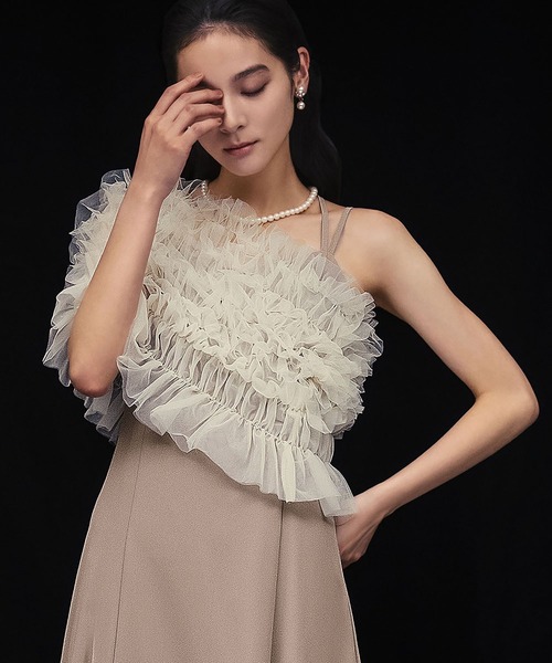 girl(ガール)の「マルチway シアーフリルトップス キャミソールワンピース 2点セット 結婚式 ワンピース パーティードレス オケージョンドレス お呼ばれ 二次会 成人式 同窓会 謝恩会(ドレス・レディース・ブラック/ダークグレー/ベージュ・L/M)」の1枚目の写真