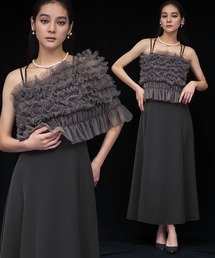 マルチway シアーフリルトップス キャミソールワンピース 2点セット 結婚式 ワンピース パーティードレス オケージョンドレス お呼ばれ 二次会 成人式 同窓会 謝恩会