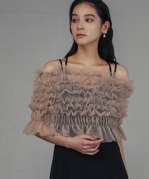 girl(ガール)の「マルチway シアーフリルトップス キャミソールワンピース 2点セット 結婚式 ワンピース パーティードレス オケージョンドレス お呼ばれ 二次会 成人式 同窓会 謝恩会(ドレス・レディース・ブラック/ダークグレー/ベージュ・L/M)」の2枚目の写真