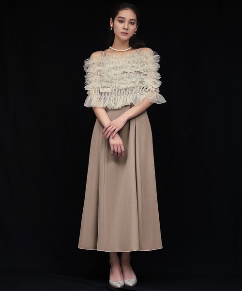 girl(ガール)の「マルチway シアーフリルトップス キャミソールワンピース 2点セット 結婚式 ワンピース パーティードレス オケージョンドレス お呼ばれ 二次会 成人式 同窓会 謝恩会(ドレス・レディース・ブラック/ダークグレー/ベージュ・L/M)」の9枚目の写真