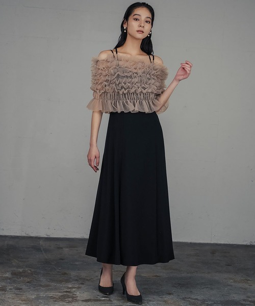 girl(ガール)の「マルチway シアーフリルトップス キャミソールワンピース 2点セット 結婚式 ワンピース パーティードレス オケージョンドレス お呼ばれ 二次会 成人式 同窓会 謝恩会(ドレス・レディース・ブラック/ダークグレー/ベージュ・L/M)」の15枚目の写真