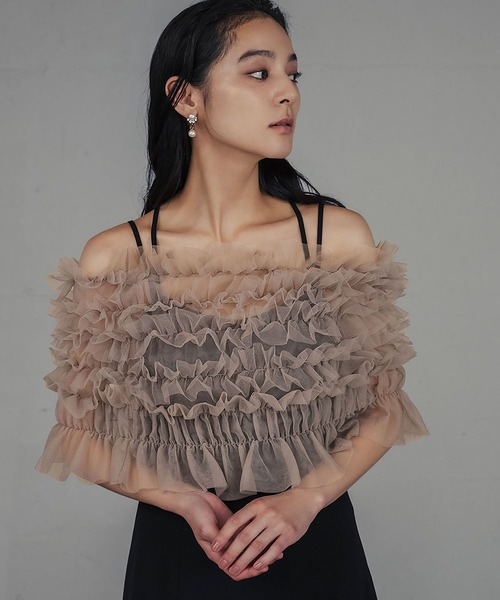 girl(ガール)の「マルチway シアーフリルトップス キャミソールワンピース 2点セット 結婚式 ワンピース パーティードレス オケージョンドレス お呼ばれ 二次会 成人式 同窓会 謝恩会(ドレス・レディース・ブラック/ダークグレー/ベージュ・L/M)」の16枚目の写真