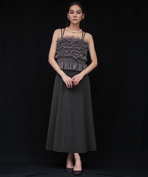 girl(ガール)の「マルチway シアーフリルトップス キャミソールワンピース 2点セット 結婚式 ワンピース パーティードレス オケージョンドレス お呼ばれ 二次会 成人式 同窓会 謝恩会(ドレス・レディース・ブラック/ダークグレー/ベージュ・L/M)」の5枚目の写真