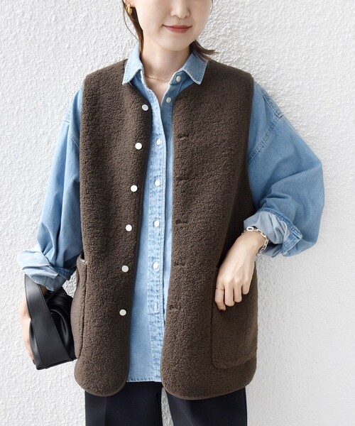 未使用。gypsohila ジプソフィア ボアベスト(リバーシブル)ブラウン 手洗い可能〉ボア フリース リバーシブル ベスト（その他アウター