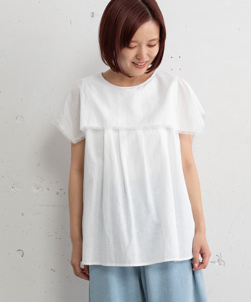 POU DOU DOU(プードゥドゥ)の「ケープヨークノースリーブブラウス(シャツ/ブラウス・レディース・オフホワイト/ブラック/キナリ・M)」の18枚目の写真