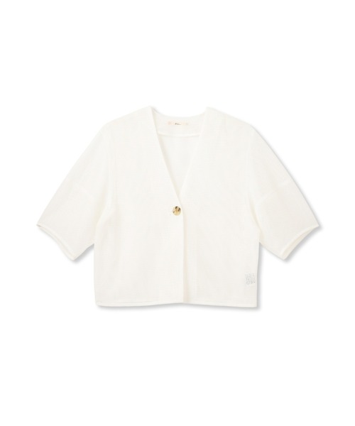 Droite lautreamont(ドロワットロートレアモン)の「メッシュジャケット≪洗濯機で洗える≫(ノーカラージャケット・レディース・オフホワイト/ブラック・M)」の8枚目の写真
