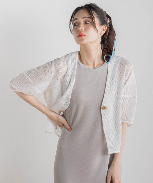 Droite lautreamont(ドロワットロートレアモン)の「メッシュジャケット≪洗濯機で洗える≫(ノーカラージャケット・レディース・オフホワイト/ブラック・M)」の17枚目の写真