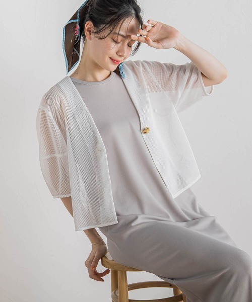 Droite lautreamont(ドロワットロートレアモン)の「メッシュジャケット≪洗濯機で洗える≫(ノーカラージャケット・レディース・オフホワイト/ブラック・M)」の21枚目の写真