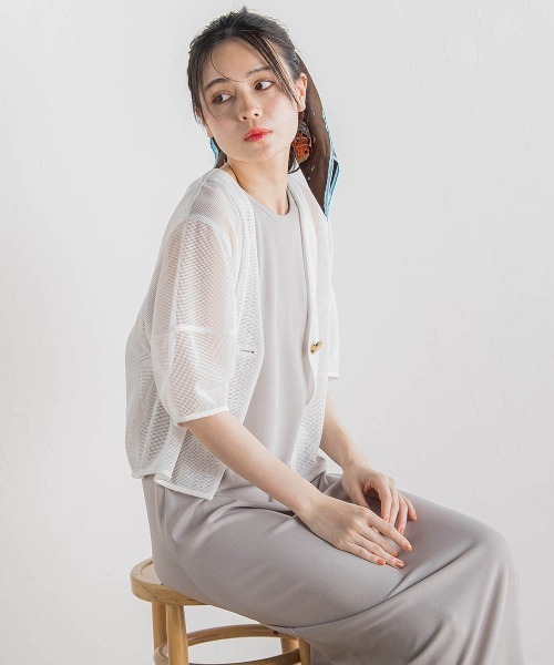 Droite lautreamont(ドロワットロートレアモン)の「メッシュジャケット≪洗濯機で洗える≫(ノーカラージャケット・レディース・オフホワイト/ブラック・M)」の22枚目の写真