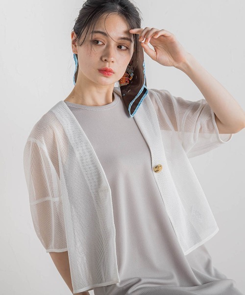 Droite lautreamont(ドロワットロートレアモン)の「メッシュジャケット≪洗濯機で洗える≫(ノーカラージャケット・レディース・オフホワイト/ブラック・M)」の15枚目の写真