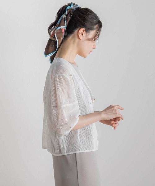 Droite lautreamont(ドロワットロートレアモン)の「メッシュジャケット≪洗濯機で洗える≫(ノーカラージャケット・レディース・オフホワイト/ブラック・M)」の18枚目の写真