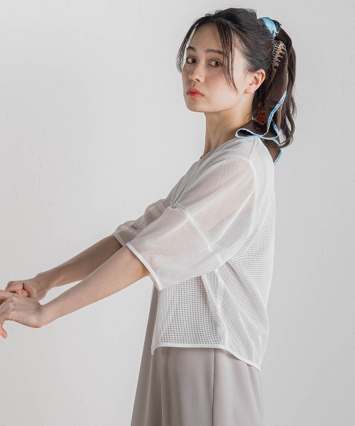 Droite lautreamont(ドロワットロートレアモン)の「メッシュジャケット≪洗濯機で洗える≫(ノーカラージャケット・レディース・オフホワイト/ブラック・M)」の20枚目の写真