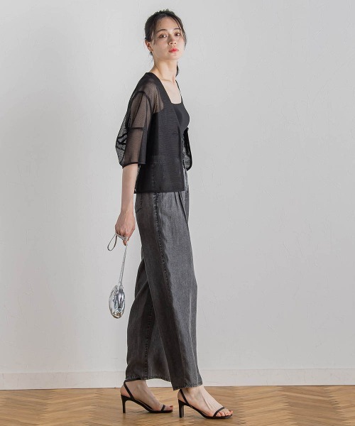 Droite lautreamont(ドロワットロートレアモン)の「メッシュジャケット≪洗濯機で洗える≫(ノーカラージャケット・レディース・オフホワイト/ブラック・M)」の6枚目の写真