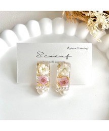 【S.coeuf】ピアス かすみ草レクタングル×淡水パール(MA)
