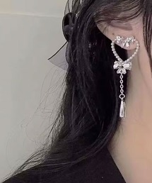 【urge select】ゆめかわ ハート×リボン パールデザイン ピアス