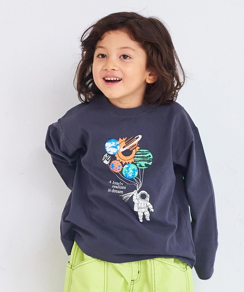 Life Support Products(ライフサポートプロダクツ)の「グラフィックロンT(Tシャツ/カットソー・キッズ・チャコール/ミント/マスタード/オレンジ/ピンク/ブラック/アイボリー/ブルー/オフホワイト/杢グレー・80/90/95/100/110/120/130/140/150)」の5枚目の写真