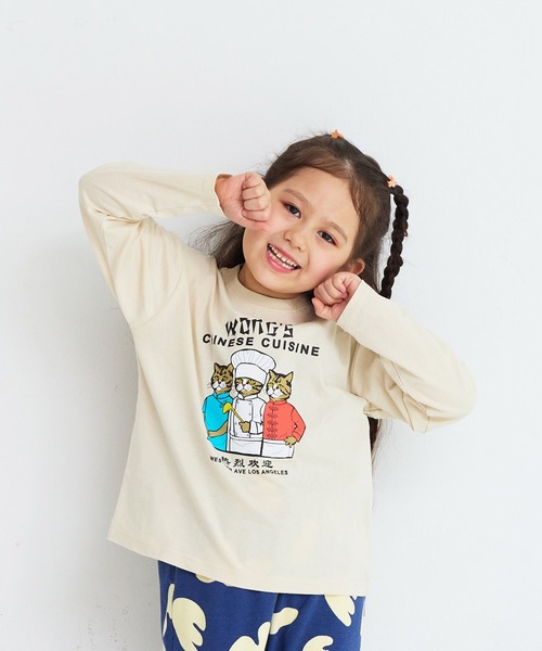 Life Support Products(ライフサポートプロダクツ)の「グラフィックロンT(Tシャツ/カットソー・キッズ・チャコール/ミント/マスタード/オレンジ/ピンク/ブラック/アイボリー/ブルー/オフホワイト/杢グレー・80/90/95/100/110/120/130/140/150)」の2枚目の写真