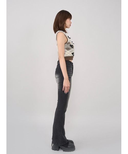 リボンシャギーチェックニットトップス（ニット/セーター