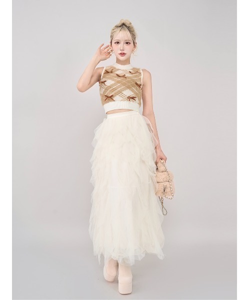 リボンシャギーチェックニットトップス（ニット/セーター）｜Darich