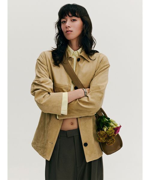 Mila Owen(ミラオーウェン)の「ステンカラーリサイクスウェードライクブルゾン(ブルゾン・レディース・ベージュ/ブラウン/ピンク・0/1)」の4枚目の写真