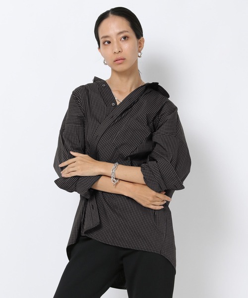 HEREIAM（ヘレイアム）の「【HEREIAM】2WAYアレンジシャツ（シャツ/ブラウス・レディース・チェック/オフホワイト/ライトブルー・FREE）」の3枚目の写真