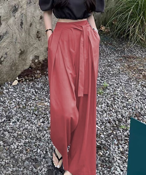 SHEPP(シープ)の「ウエストリボンデザイン タックワイドスラックス(スラックス・レディース・ブラック/グレー/ピンク/ブラウン/グリーン・L/M/S)」の13枚目の写真