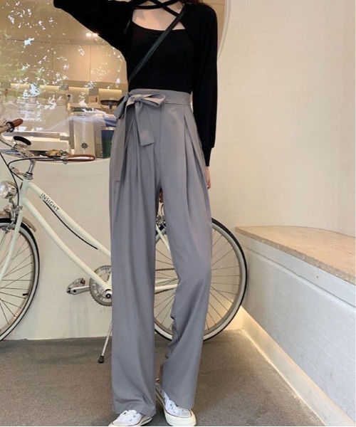 SHEPP(シープ)の「ウエストリボンデザイン タックワイドスラックス(スラックス・レディース・ブラック/グレー/ピンク/ブラウン/グリーン・L/M/S)」の18枚目の写真