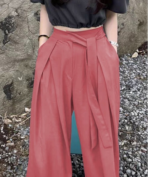 SHEPP(シープ)の「ウエストリボンデザイン タックワイドスラックス(スラックス・レディース・ブラック/グレー/ピンク/ブラウン/グリーン・L/M/S)」の19枚目の写真