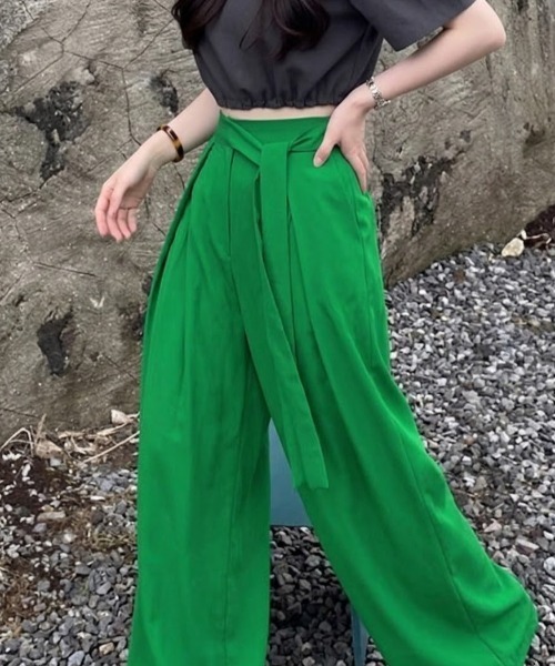 SHEPP(シープ)の「ウエストリボンデザイン タックワイドスラックス(スラックス・レディース・ブラック/グレー/ピンク/ブラウン/グリーン・L/M/S)」の6枚目の写真