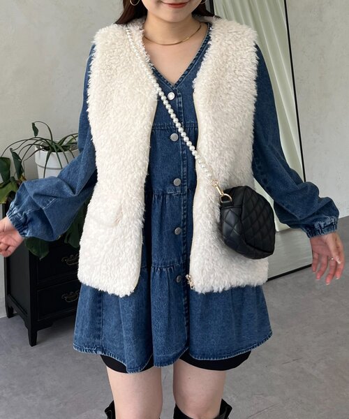 prose verse（プロズヴェール）の「フロントジップカーリーファーベスト（ベスト・レディース・アイボリー・LARGE/MEDIUM）」の22枚目の写真