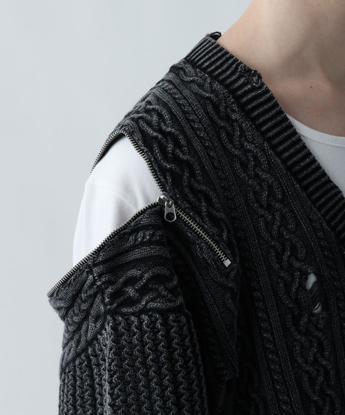 HARE（ハレ）の「BIGダメージZIPカーディガン(HARE)（カーディガン/ボレロ・メンズ・レッド/ブルー/ワインレッド/ブラック系その他/ブルー系その他/ネイビー/パープル/杢グレー・FREE）」の18枚目の写真