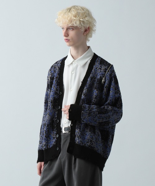 HARE BIGダメージZIPカーディガン 黒 HARE カーディガン BIGダメージZIPカーディガン(HARE) メンズ