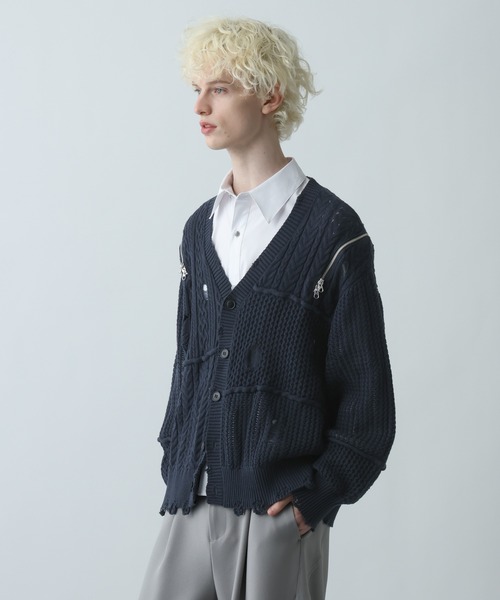 セール】BIGダメージZIPカーディガン(HARE)（カーディガン/ボレロ