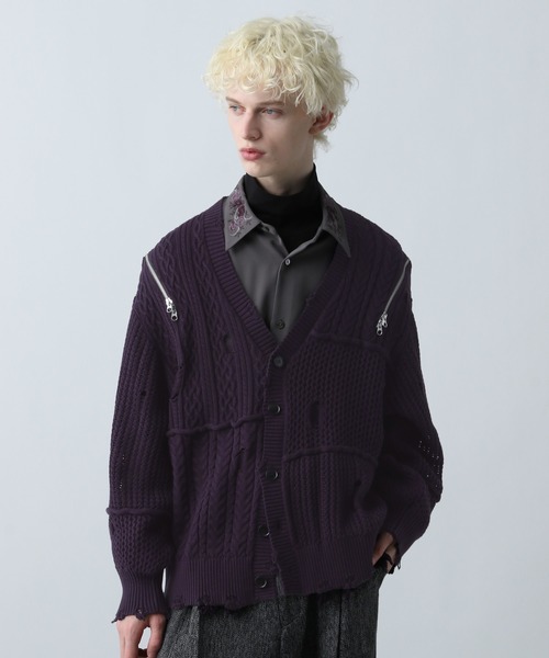 セール】BIGダメージZIPカーディガン(HARE)（カーディガン/ボレロ