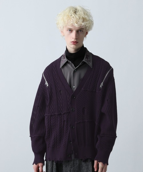 セール】BIGダメージZIPカーディガン(HARE)（カーディガン/ボレロ