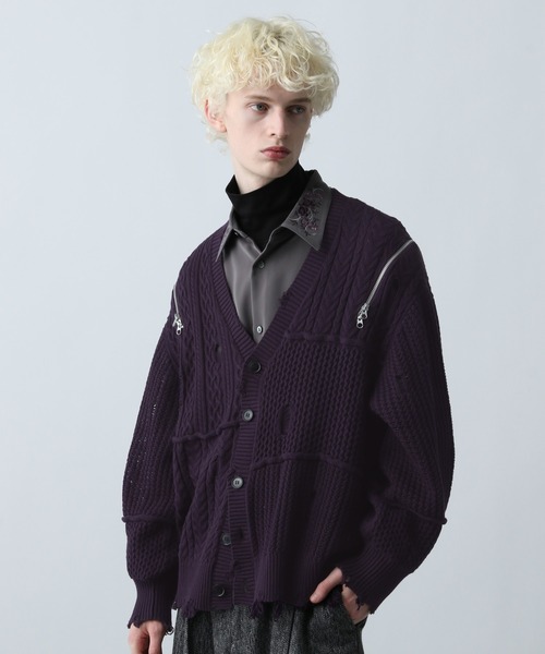 セール】BIGダメージZIPカーディガン(HARE)（カーディガン/ボレロ