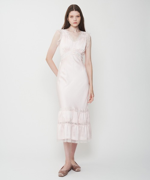 ME COUTURE（ミークチュール）の「サテンシフォンレースMIXドレス（ワンピース・レディース・ライトブルー/ベビーピンク/オフホワイト・00/FREE）」の3枚目の写真