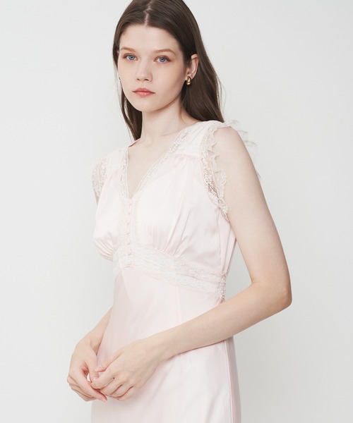 ME COUTURE（ミークチュール）の「サテンシフォンレースMIXドレス（ワンピース・レディース・ライトブルー/ベビーピンク/オフホワイト・00/FREE）」の9枚目の写真