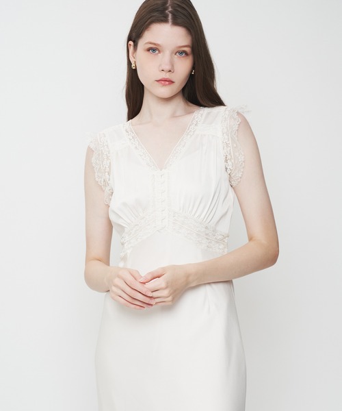 ME COUTURE（ミークチュール）の「サテンシフォンレースMIXドレス（ワンピース・レディース・ライトブルー/ベビーピンク/オフホワイト・00/FREE）」の6枚目の写真