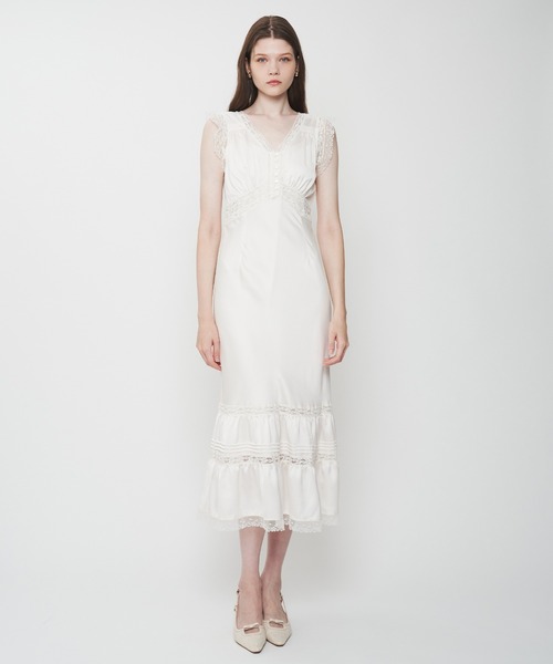 ME COUTURE（ミークチュール）の「サテンシフォンレースMIXドレス（ワンピース・レディース・ライトブルー/ベビーピンク/オフホワイト・00/FREE）」の16枚目の写真