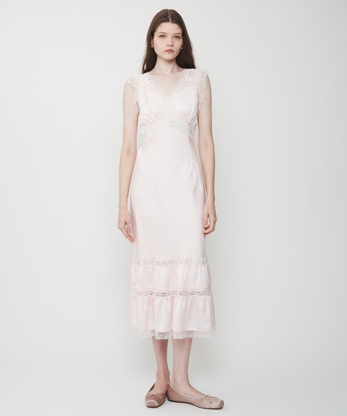 ME COUTURE（ミークチュール）の「サテンシフォンレースMIXドレス（ワンピース・レディース・ライトブルー/ベビーピンク/オフホワイト・00/FREE）」の21枚目の写真