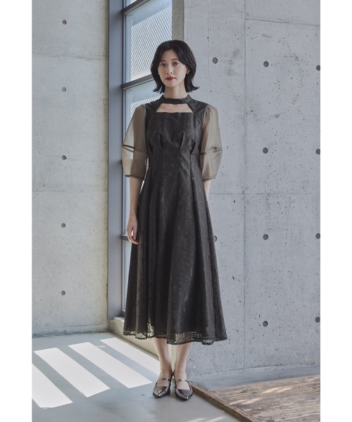 フラワーレースカットアウトドレス パーティードレス オケージョン