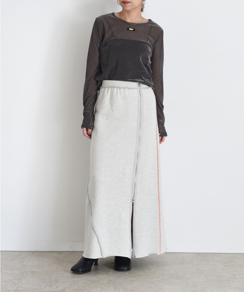 セール】配色ボアスウェット バックテキストジップスカート（スカート